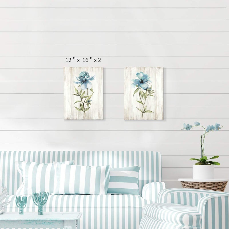 Hardy Gallery Flower Painting Canvas Wall Art: Blue Botanical Floral Artwork Wildflower Picture Print for Living Room (12'' x 16'' x 2 Panels) - Image 2